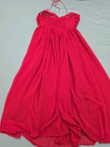 RITU KUMAR Red Halter Neck Tie Maxi Dress