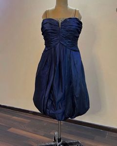 Blue Embellished Silk Baloon Dress
