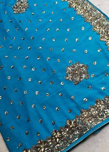 Blue handwork Saree with blouse piece