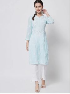 Paramount Chikan Sky Blue Handmade Chikankari Kurt
