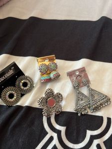 Earrings And One Finger Oxidised Ring