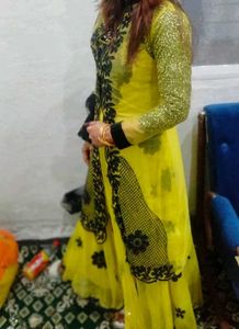 Elegant Yellow &amp; Black Embroidered Dress