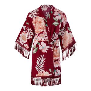 Kimono “red paradise”, bordeaux mit floralem