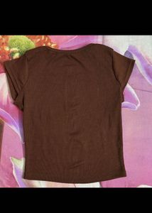 Brown Ribbed Knit Top