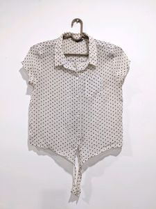 White Polka Dot Crop Shirt