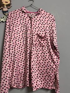 Pink Heart Print Long Sleeve Top