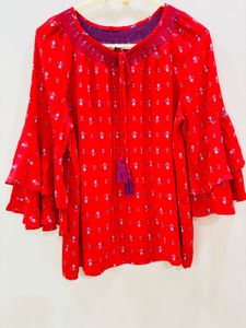 Red Flared Sleeve Top