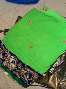 Fluorescent Green Saree with Embroidery
