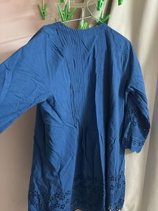 Blue Embroidered Tunic Top