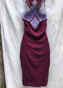 I. Burgundy Feathered Dress