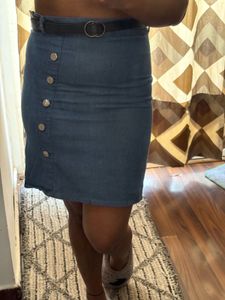 Denim Button-Front Mini Skirt