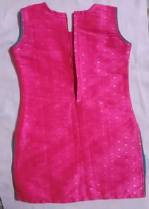 Pink Silk Kurta With Border Work For Girls