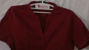 Collarless V Style Maroon  Shirt With Pant