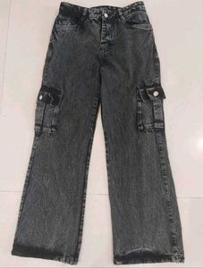 y2k charcoal grey cargo denim jeans baggy