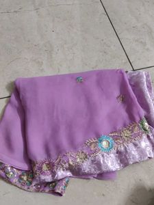 Lavender Embroidery Saree Used Once