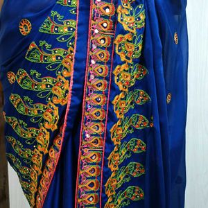Elegant Blue Embroidered Saree