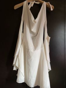 White Halter Neck Ruffle Mini Dress