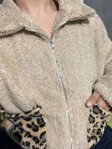 Fuzzy Leopard Trim Jacket