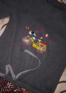 Gray Embroidered Bike T-Shirt