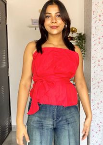 Red Tie-Waist Tube Top