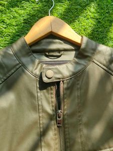 Fine Grain Leather Olive Green Racer Jacket
