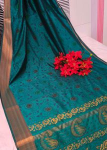 Green Full Printed Zaree Patta Saree