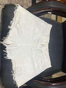 Distressed White Denim Shorts