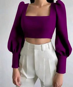 Purple Puff Sleeve Crop Top