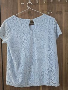 Blue Floral Lace Top