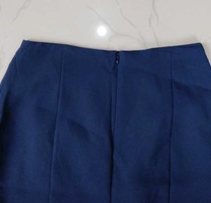 Navy Blue Asymmetrical Button Skirt
