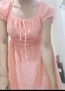 Tokyo Talkies Peach Swiss Dot Dress