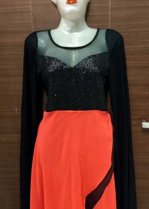 Designer Label Black And Red Sequin Gown