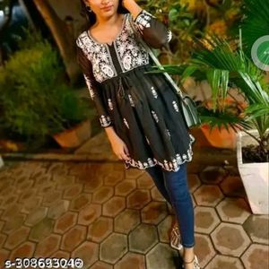 Embroidered Black Tunic Top