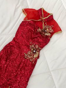 Red Sequin Cheongsam Dress