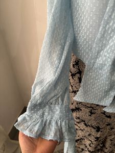 Light Blue Tie Neck Blouse