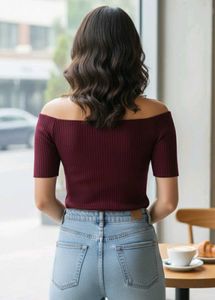 Chic Burgundy Ribbed Off-Shoulder Knit Top💗