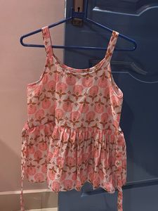 Cute Orange + Red Printed Peplum Tops (Set of 2)