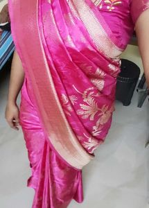 Pink &amp; Gold Banarasi Silk Saree
