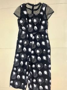 Korean Style Lace Neck Print Jumpsuit