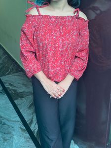 Red Floral Off-Shoulder Top