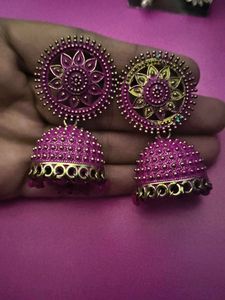 Pink Jhumka Earrings