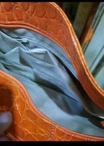 Orange Croc Embossed Shoulder Bag