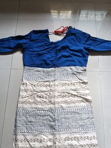 Dark Blue And Cream Cotton Kurti