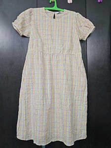 Yellow Plaid A-Line Midi Dress