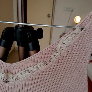 Pink Lace Trim Tank Top