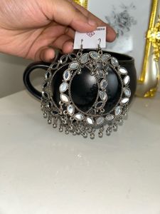 Mirror Detail Silver Tone Dangle Earrings