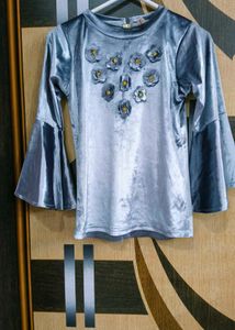 Metallic Silver Velvet Floral Top
