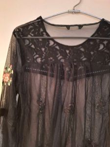 Floral Embroidered Mesh Top