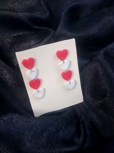 Red &amp; White Heart Drop Earrings