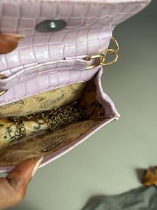 Chic Lilac Croc Embossed Mini Bag w/ Gold Chain